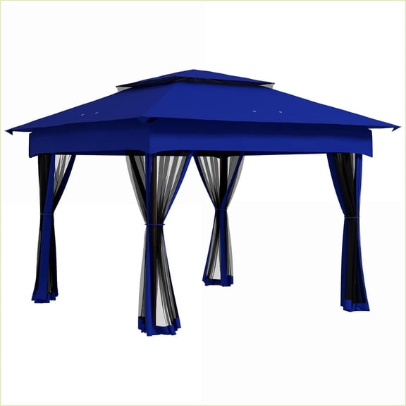 Pop Up Canopy | 11' x 11' Outdoor Patio Gazebo, Removable Netting, Carry Bag for Backyard Garden, Blue | Metal | Rectangle
