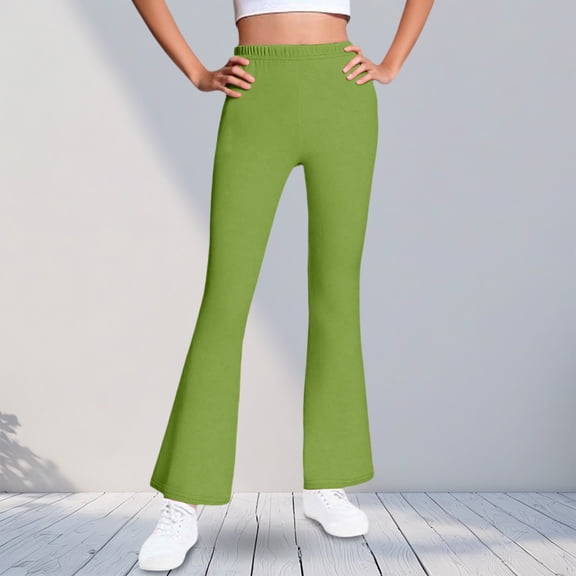 CQONEPT Velvet Pants for Girls Baggy Flared Pant Fashion Palazzo Stretch Fall Winter Pant Army Green 11 Years