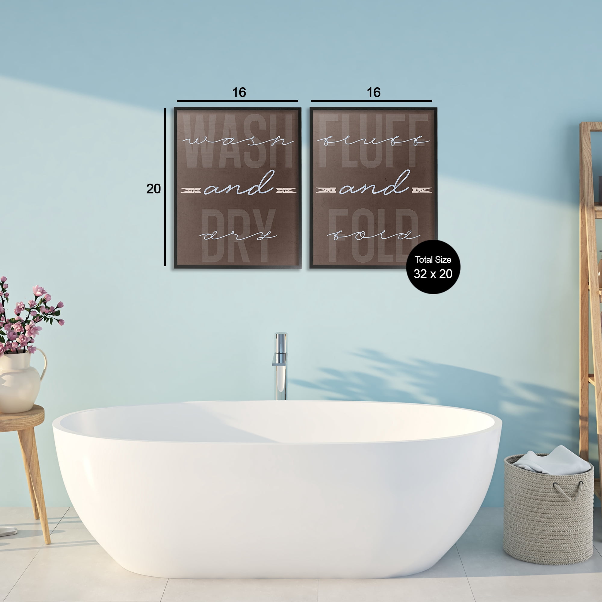 Laundry Words in Brown 2 Piece Black Framed Giclee Art Set, design by Marcus Prime