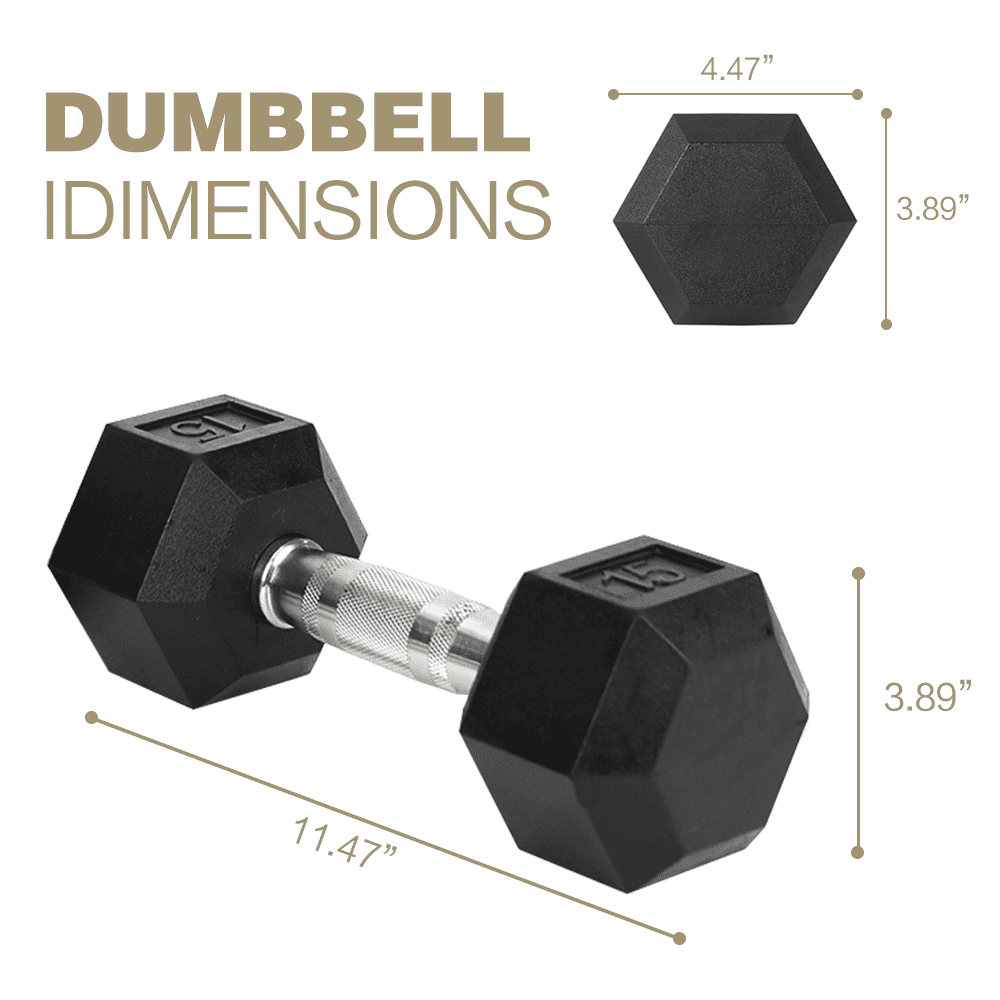 Tcbosik Rubber Encased Exercise & Fitness Hex Dumbbell, 15 lb Hand Weight for Home GYM, Black