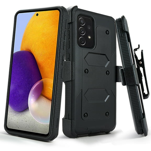 Samsung Galaxy A72 5G Case, SOGA [TriGuard] Shockproof Rugged Hybrid Phone Cover with Belt Clip Holster & Built-in Screen Protector (Black)