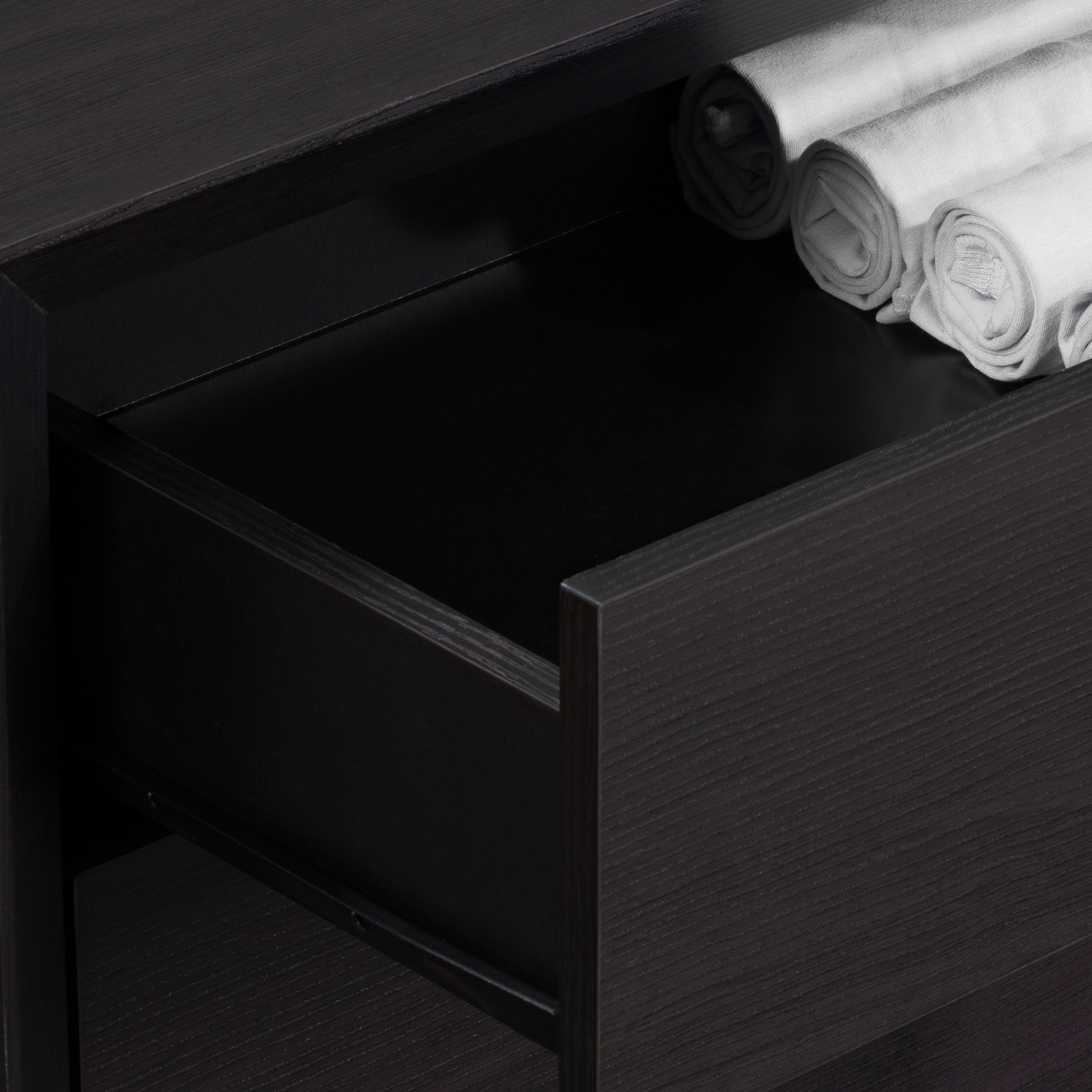 Table de chevet adulte CorLiving Newport, style moderne du milieu du siècle, en bois d'ingénierie, avec tiroir et niche ouverte, noire