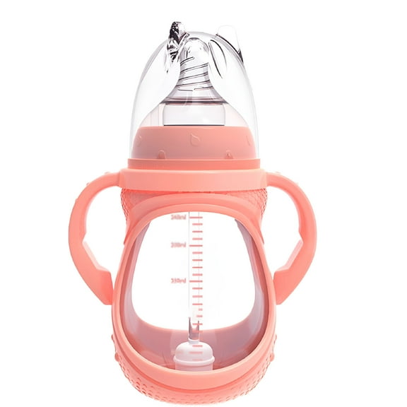 LAMIRO Anti-Colic Bottles - Baby Bottles - Newborn Set with Natural Rubber, Slow-Flow Bottle Nipples - Borosilicate Glass Pink 240ML