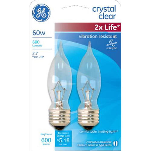 GE crystal clear 60 watt blunt tip incandescent, 2-pack - Walmart.com ...