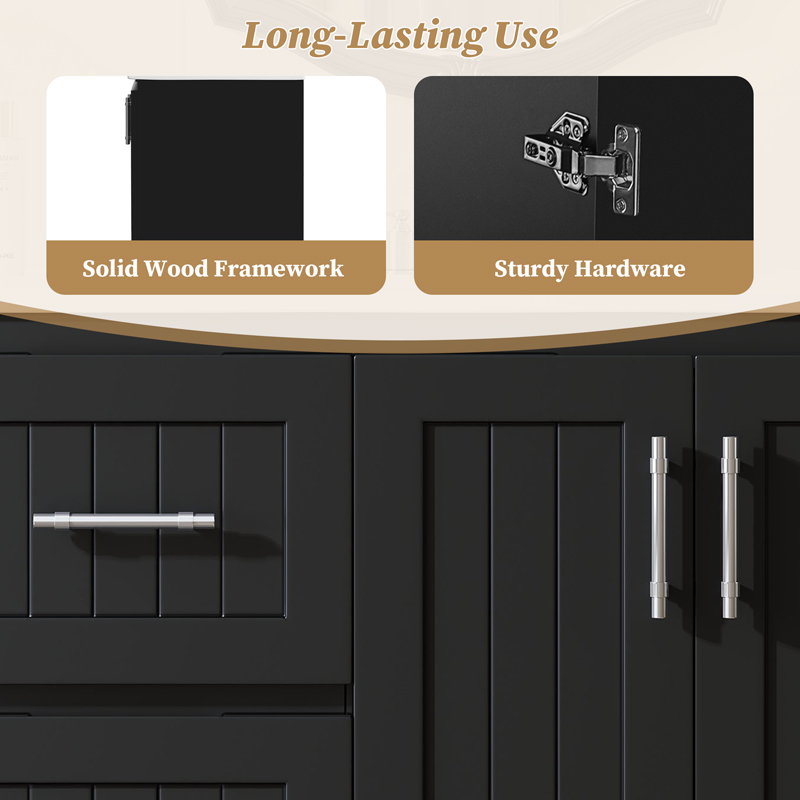 Euroco 36'' Wall Mounted Bathroom Vanity, Floating Bathroom Storage Cabinet with 2 Drawers, 3 Holes Single Ceramic Sink, Modern Cabinet with Adjustable Shelf