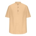 thumbnail image 5 of Solid Cotton Linen Henley Shirts Men's Casual Loose Fit Moisture Wicking Summer Tees Cozy Soft Pullover Loungewear, 5 of 6