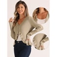 thumbnail image 2 of DARING DIVA V Neck Long Sleeve Knit Ruffle Cardigan Shrugs L Khaki, 2 of 6