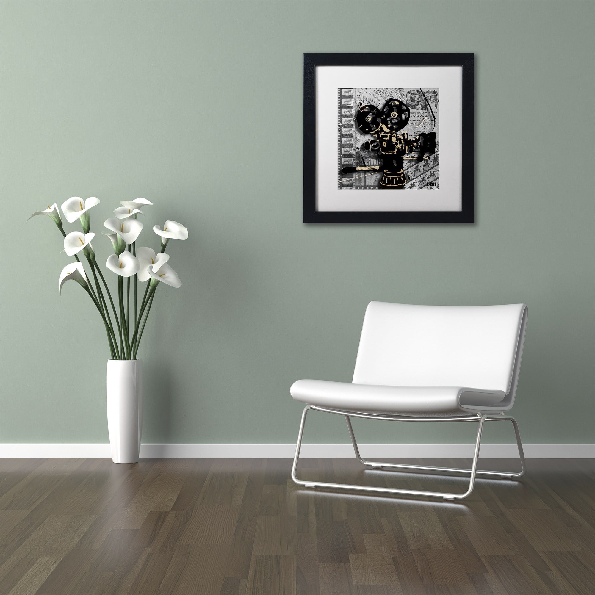 Trademark Fine Art "Movie Camera" Canvas Art by Roderick Stevens, White Matte, Black Frame
