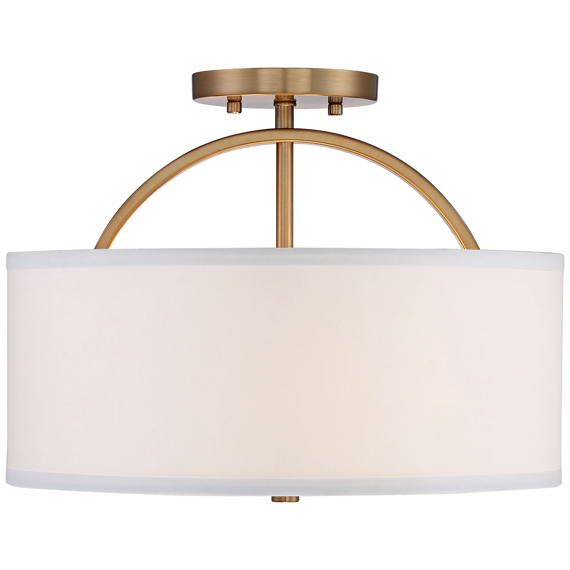 Possini Euro Design Halsted Modern Ceiling Light Semi Flush Mount Fixture 15" Wide Warm Brass 2-Light Oatmeal Linen Drum for Bedroom Living Room House