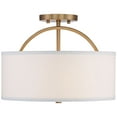 thumbnail image 3 of Possini Euro Design Halsted Modern Ceiling Light Semi Flush Mount Fixture 15" Wide Warm Brass 2-Light Oatmeal Linen Drum for Bedroom Living Room House, 3 of 6