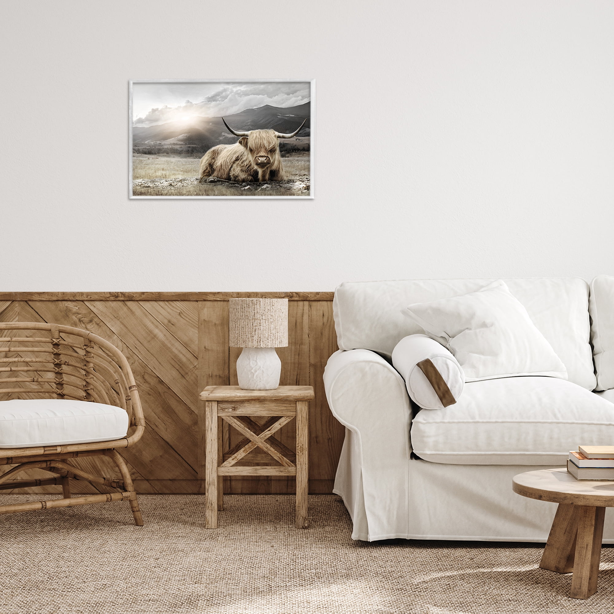 Stupell Industries Cattle Resting in Morning Sun White Framed Giclee Art, design by CAD Designs