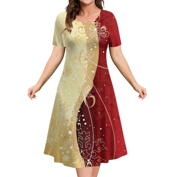 Vestido de alce de dibujos animados para mujer, bonito vestido con estampado de copos de nieve de Navidad, Mini vestidos de manga corta para invierno, ropa informal de fiesta 2023
