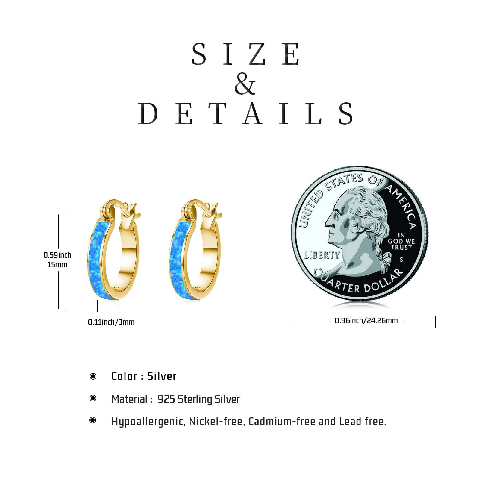 Coachuhhar Opal Hoop Earrings for Women 925 Sterling Silver Hypoallergenic Huggie Earrings Tiny Cartilage Earrings Mini Hoops Earrings Small Earrings Opal Jewelry for Mother's Day