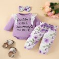 thumbnail image 2 of Baby Girls 3Pcs Fall Outfits Long Sleeve Lace Ruffle Romper + Pants + Headband Set Infant Clothes, 2 of 7