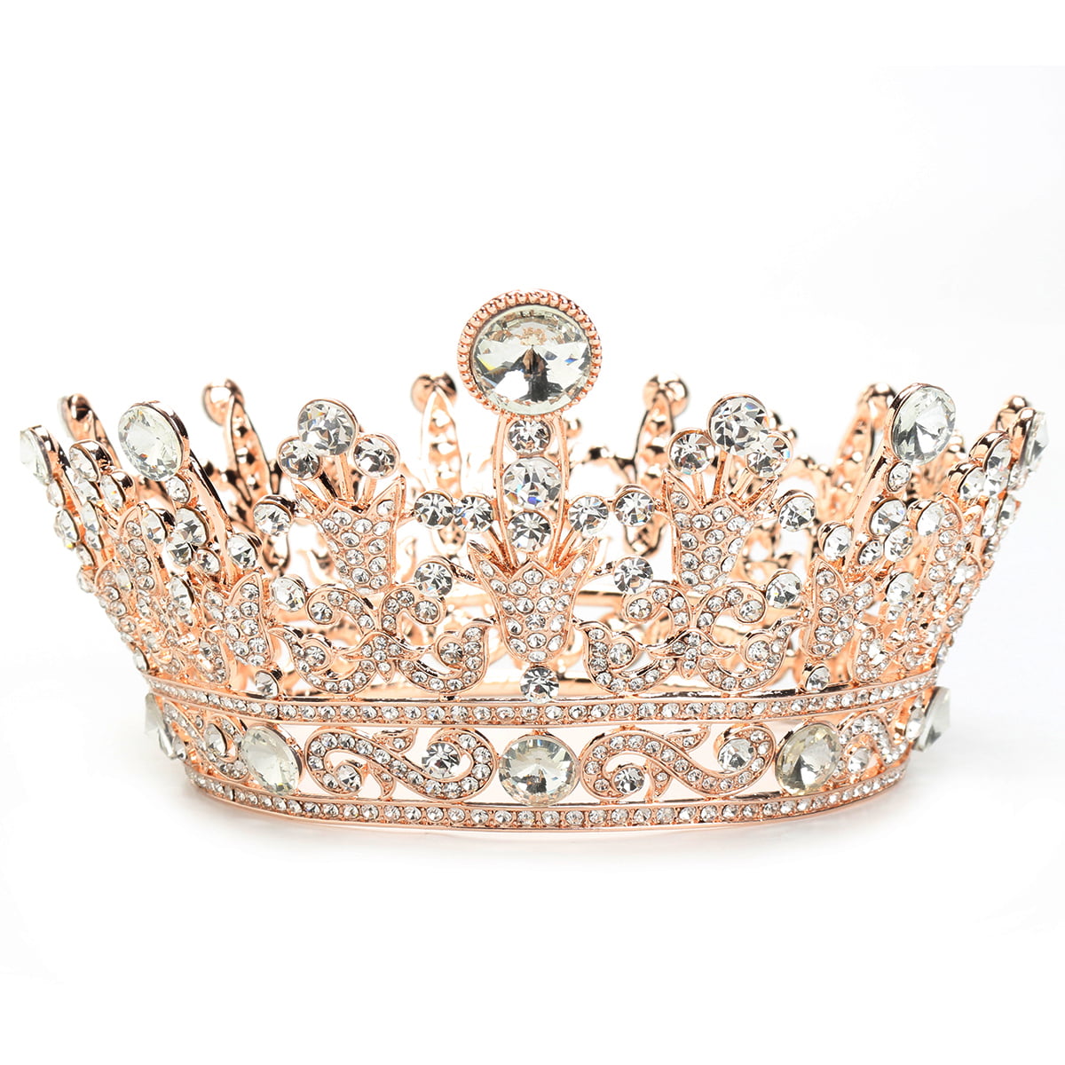 Rhinestone Princess Crown Headband Rose Gold Crown Crystal Tiara Party Headdress 