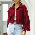 thumbnail image 2 of Defitshape Women's Long Sleeve Crop Jacket Soft JacketsTravel Corduroy Fashion Button Drop Shoulder Outerwear Burgundy Small, 2 of 4