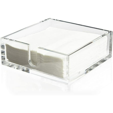 Clear Acrylic Flat Napkin Holder for Kitchen with 50 White Napkin Set  7.4"x7.4"x2.75"