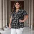 thumbnail image 3 of Agnes Orinda Women's Plus Size St. Patrick's Day Floral Tops Ruffle V Neck Double Short Sleeve Summer Casual Blouse 1X Black, 3 of 8