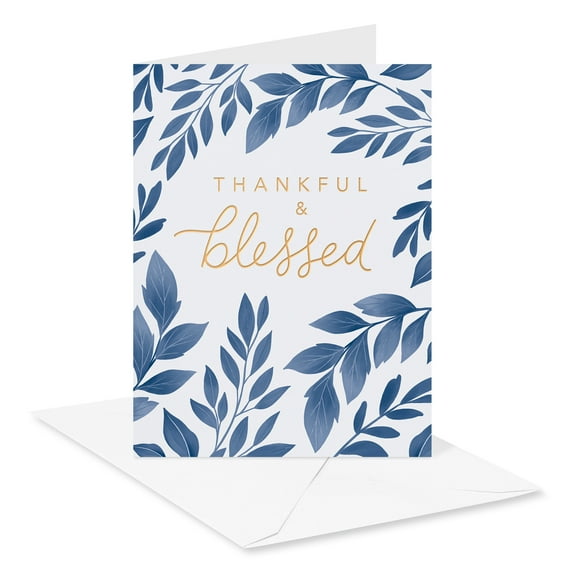 American Greetings Thank You Card Stationery Notes, Blessed, Blue Botanicals (10-Count)