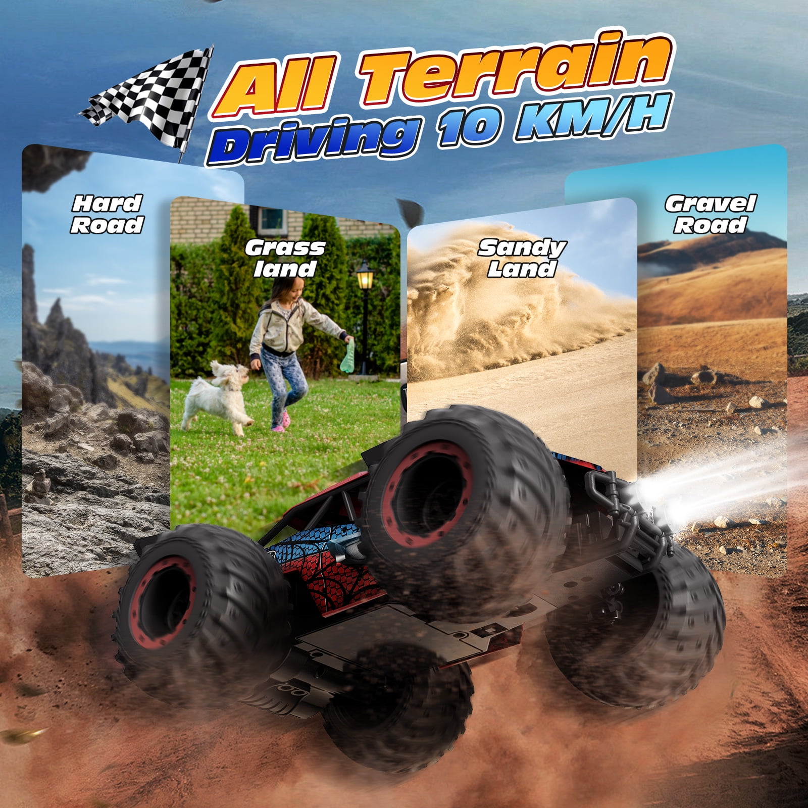 Teonock RC Truck Remote Control Car for Kids, 1:20 Scale off Road 2WD RC Cars with LED Lights, 50 Min Run Time, 2.4GHz All Terrain Toy Vehicle Gifts