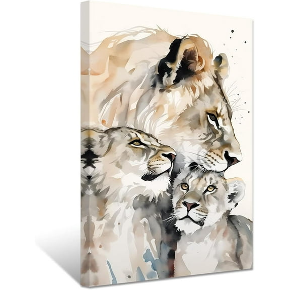 ZHONGYUTONG Lion Canvas Wall Art Lion Family Picture Prints Lion and Lioness Paintings Watercolor Animals Artwork Home Decor Framed (20.00" x 30.00")