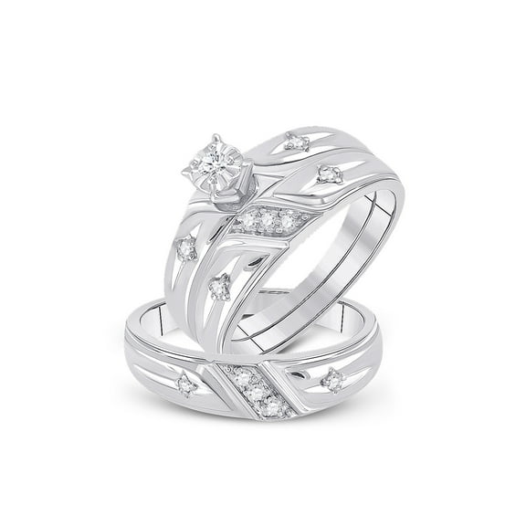 Sterling Silver His Hers Round Diamond Cross Matching Wedding Set 1/5 Cttw