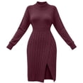 thumbnail image 6 of QIYAGBSA Cable Knit Sweater Dress for Women Soft Round Neck Fitted Midi Side Slit Long Sleeve Fall Winter, 6 of 8
