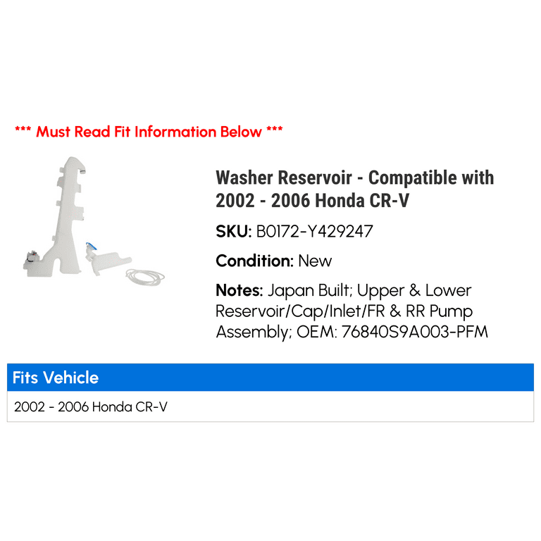 Windshield Washer Reservoir For Honda CR-V II (RD4–RD7) (2002-2006) 2.0