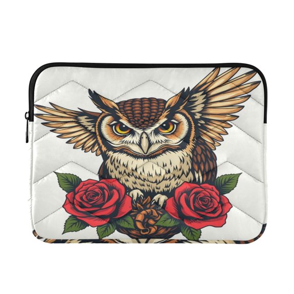 Owl Roses Printed Laptop Sleeve 13-14 Inch Computer Bag & Laptop Case for Women Men with Zippe for Work Travel