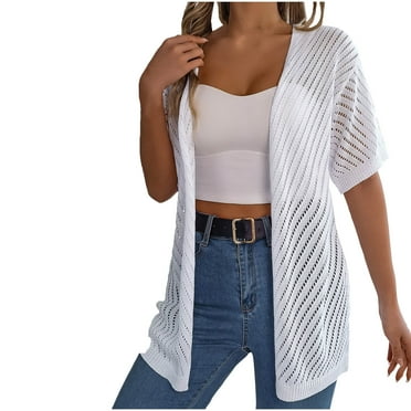 PVCS Trendy Jackets for Women Clearance Women's Solid Color Hollow Short Sleeve Cardigan S