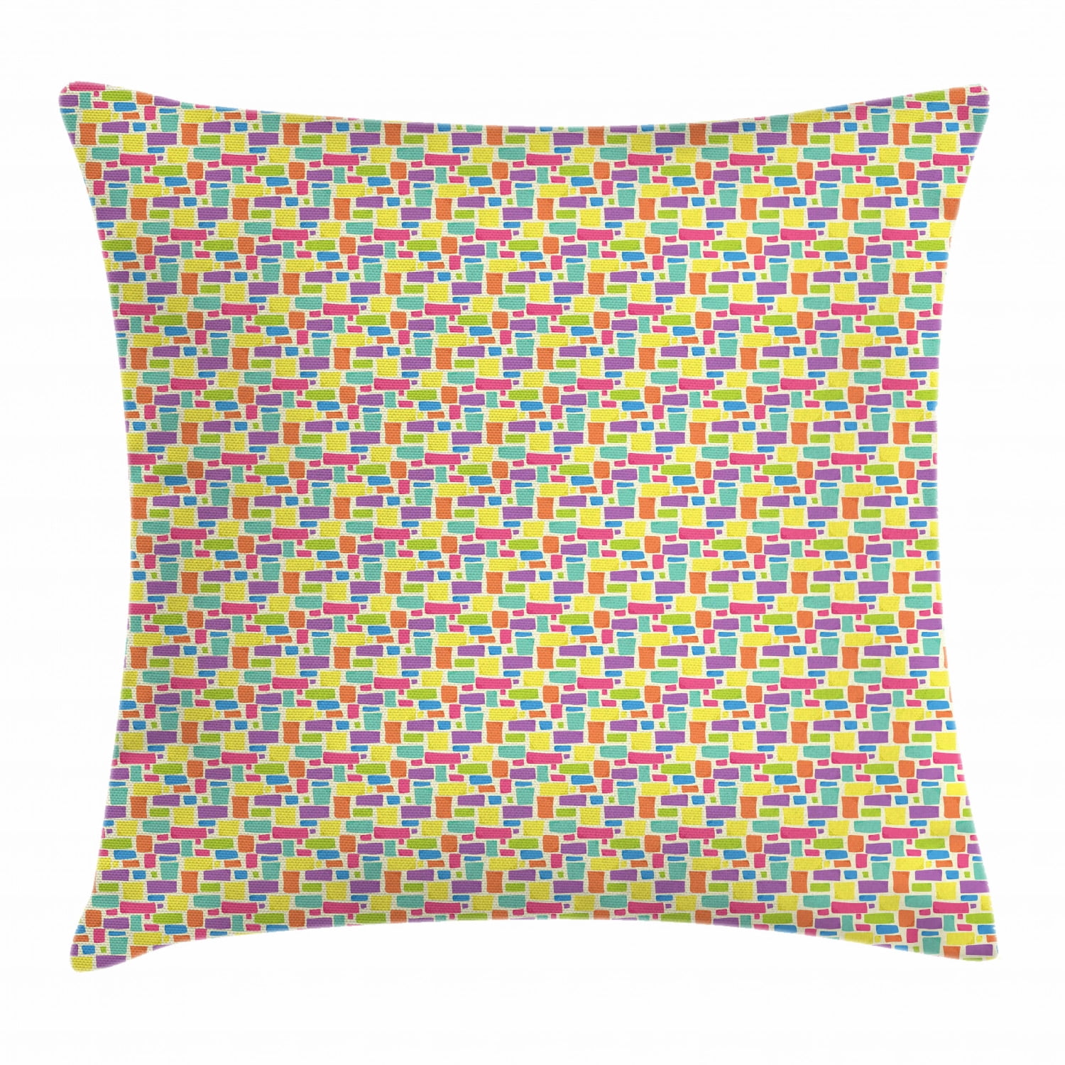 Colorful Throw Pillow Cushion Cover, Hipster Funky Mosaic of Color Blocks and Rectangles Cartoon