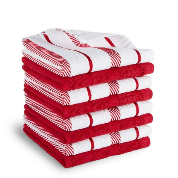 Juego de paños de cocina KitchenAid Albany, paquete de 8 unidades, rojo pasión y blanco, 30 x 30 cm