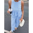 thumbnail image 5 of Katigan Women'S 2 Piece Gingham Set Summer Outfits Ruffle Tank Top and Wide Leg Pants Matching Lounge Set Blue L, 5 of 8