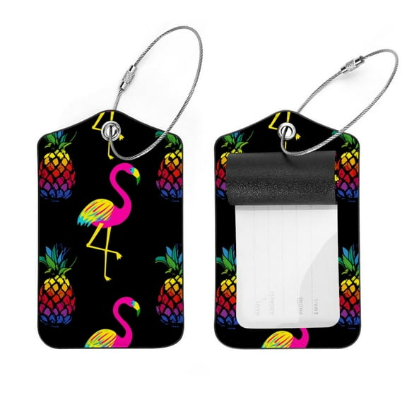 Square 2Pack PU Leather Pineapple Cruise Luggage Tag with Privacy Cover and Stainless Steel Ring - Suitable for Travel Handbags Backpacks Luggage Tags