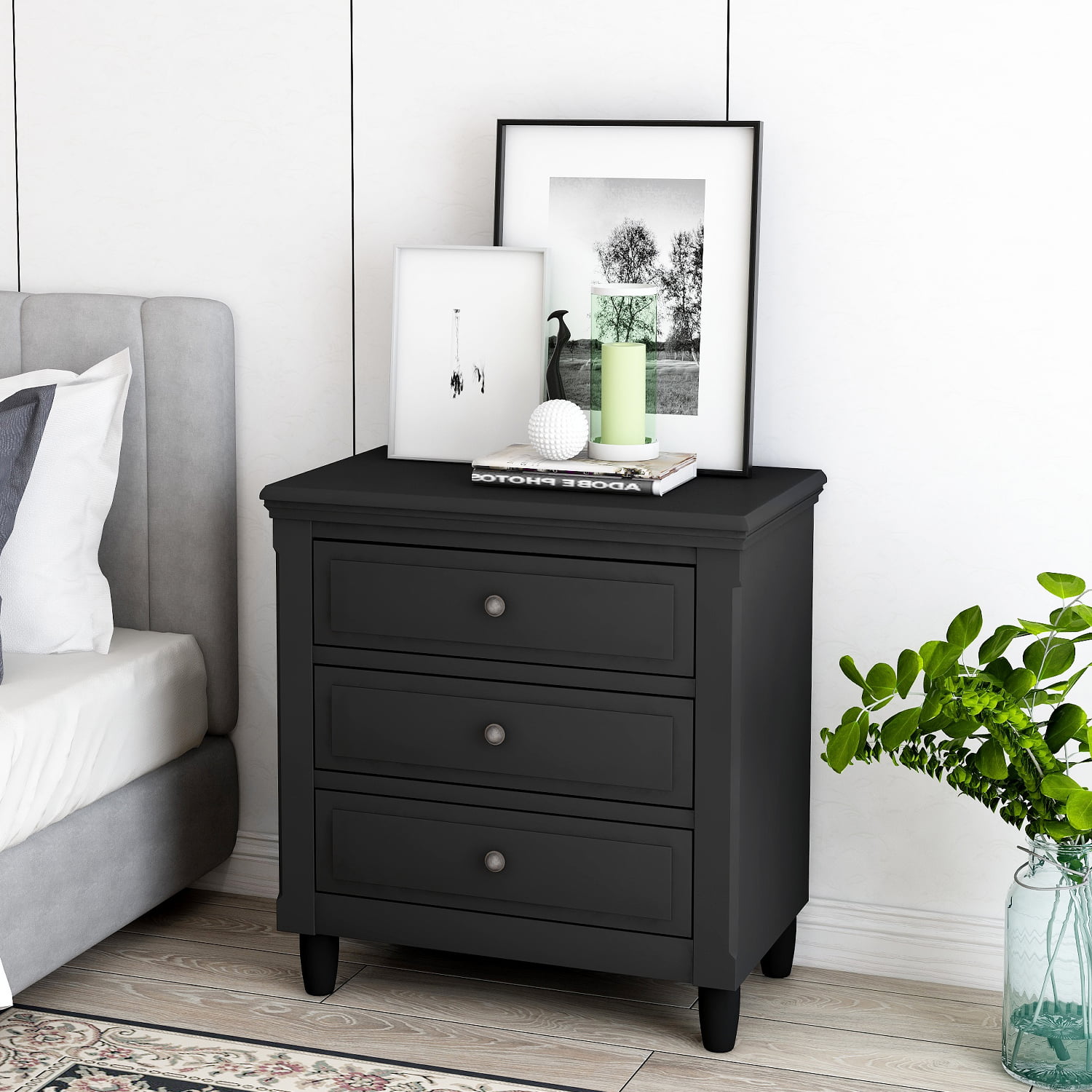 Drawer Chest for Bedroom, Wood Nightstand with Three ...