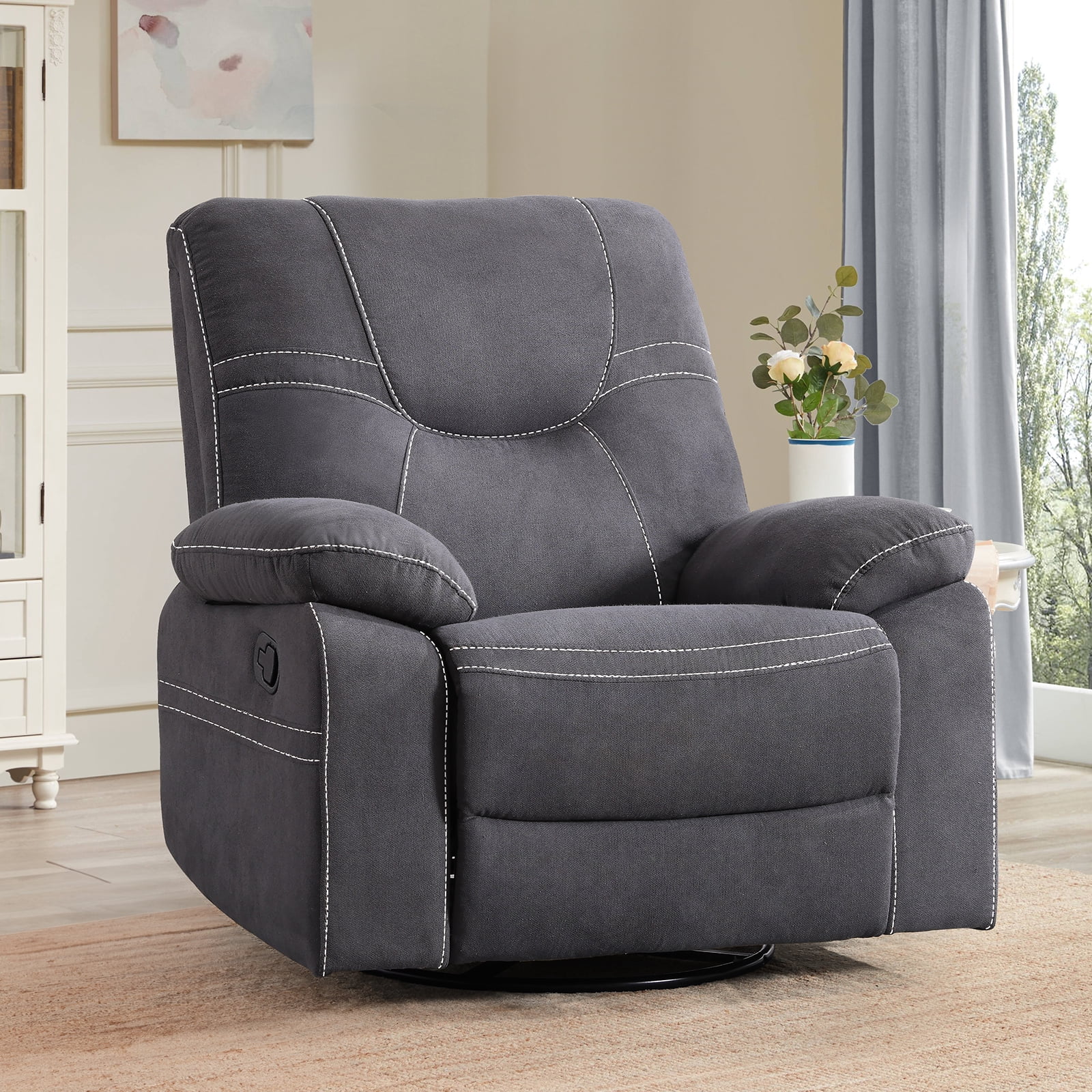 Bonzy Home Swivel Rocker Recliner Chair Manual Recliner Sofa for Living Room Gray