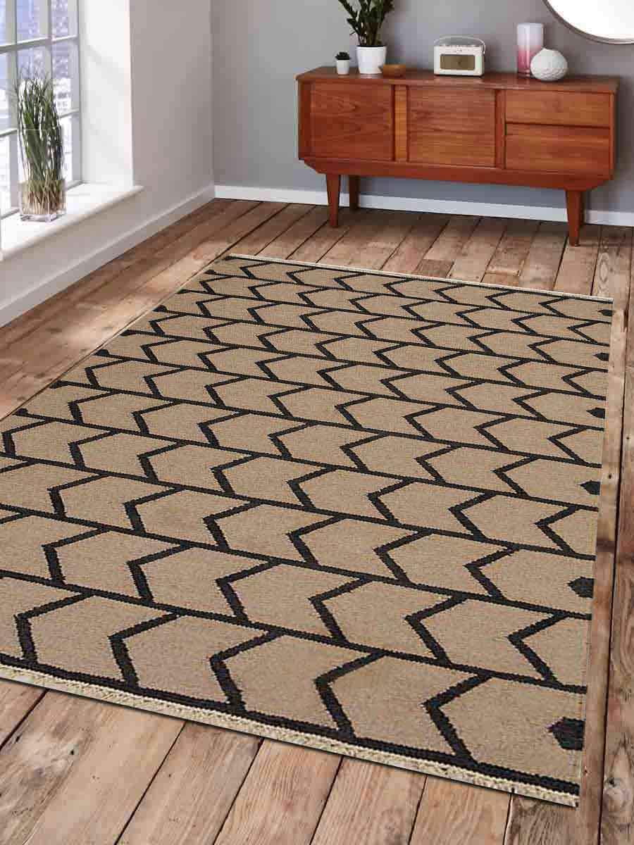 Rugsotic Carpets Hand Woven Flat Weave Kilim Wool 3'x5' Area Rug Contemporary Cream Charcoal