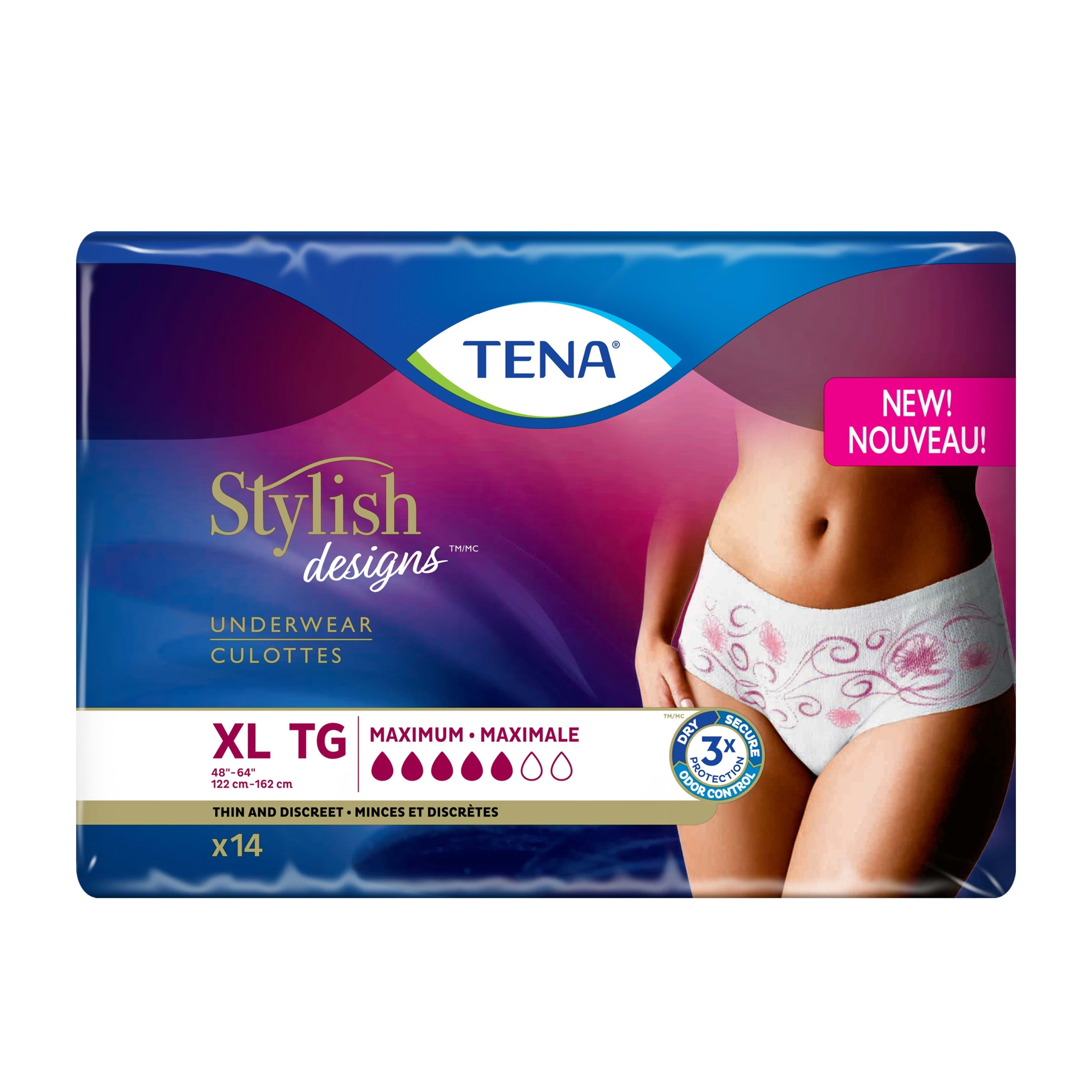 Tena Stylish XL Incontinence Underwear Super Plus Heavy Absorbency White 14  Ct 