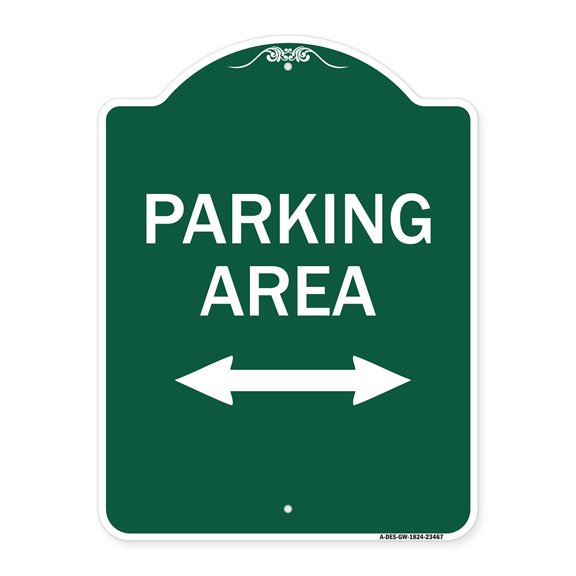 SignMission A-DES-GW-1824-23467 18 x 24 in. Designer Series Sign - Parking Area with Bidirectional Arrow, Green & White