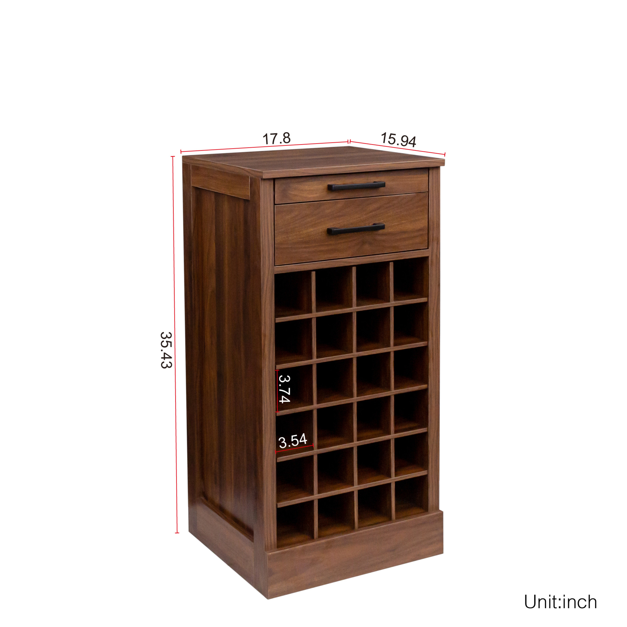 Noble House Wilbur 35.4" 24-Bottle Wine Cabinet, Modular Buffet, Grid Compact Bar Storage, Dining Room, Walnut