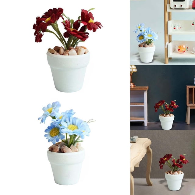 Casa De Muñecas A Escala 1:6, Accesorios De Flores De Margarita En Maceta, Mini Adornos Blancos+Casa De Muñecas Escena De Flores En Maceta Adornos De Dormitorio Suministros De Paisaje Blanco Hugo none