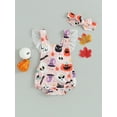 thumbnail image 2 of Wassery Newborn Girl Summer Outfit Infant Baby Halloween Clothes Sleeveless Square Neck Pumpkin Skull Print Lace Patchwork Romper with Hairband 0-18 Months, 2 of 8