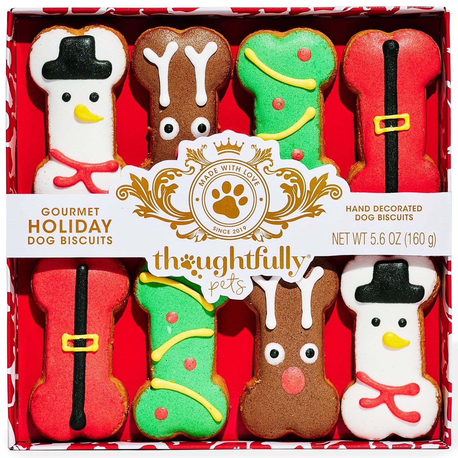 Thoughtfully Gourmet Dog Treats, Hand-Decorated Cookies with Human-Grade Ingredients, Holiday Gift Set, 8-Pack