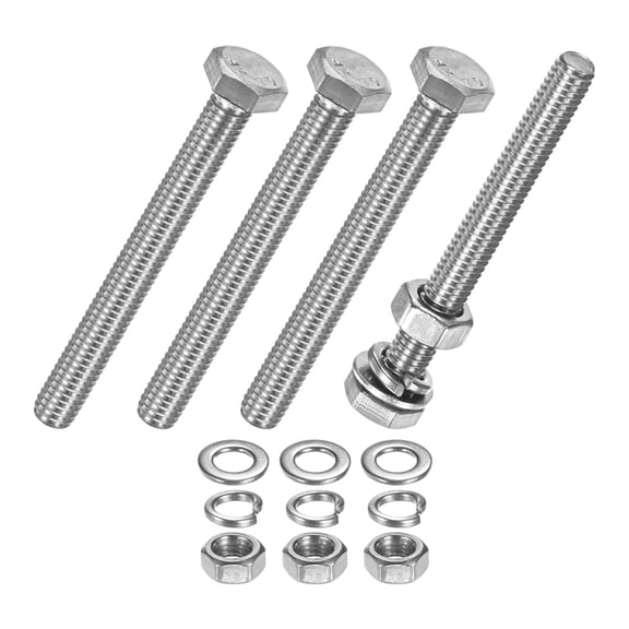 Uxcell 4-Pack Hex Head Screw Bolt with Nuts Flat & Lock Washers M6x55mm