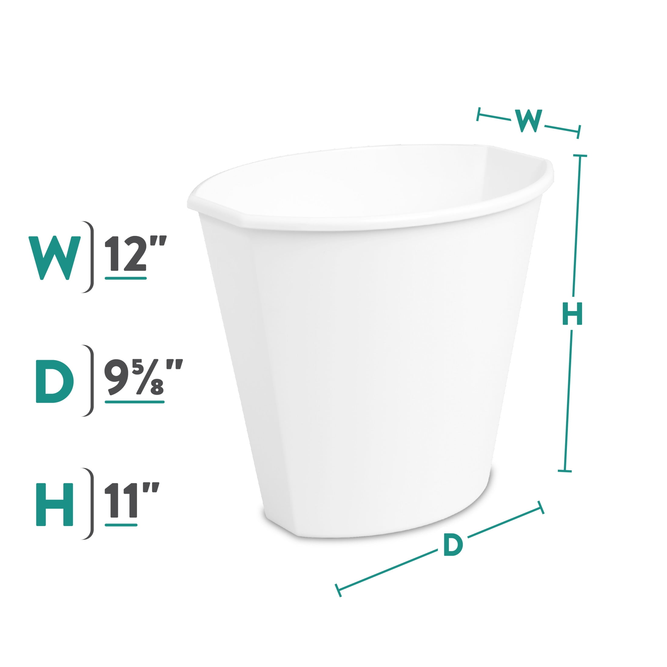 (4 pack) Sterilite Small Bathroom Trash Can, 2.5 Gallon Plastic Garbage Bucket Bin with No Lid, White