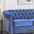 thumbnail image 2 of Noble House Augus 3 Seater Button Tufted Sofa, Midnight Blue, Dark Brown, 2 of 10