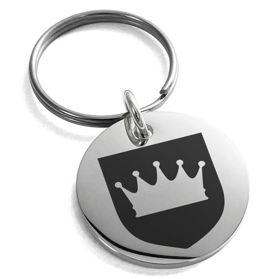Stainless Steel Crown Royal Coat of Arms Shield Engraved Small Medallion Circle Charm Keychain Keyring