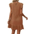 thumbnail image 3 of Summer Dresses for Women Round Neck Cap Sleeve Ruffle Hem Casual Smock Mini Dress Caramel Color XL, 3 of 7