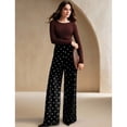 thumbnail image 6 of JUUNthy Womens Polka Dot Dress Pants, Wide Leg Flat Front High Rise Formal Office Daily Palazzo Trousers with Pockets Coffee S, 6 of 14