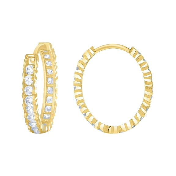 14k Yellow Gold Womens Cubic Zirconia Sparkle-Cut Fashion Hoop Earrings 14.4x12.5mm Wide Hoop Earring for Women